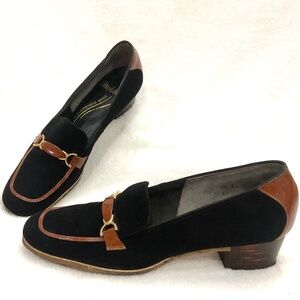 Florsheim Ramblers Vintage Loafers Black Suede & Brown Trim Gold Bit – Size 9.5